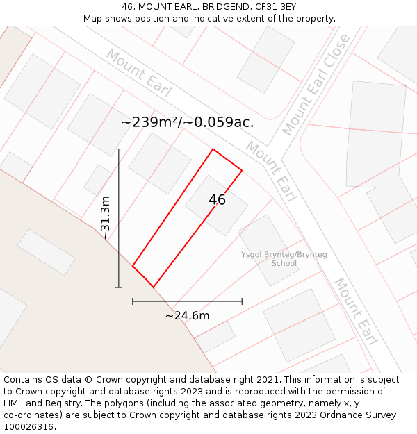 46, MOUNT EARL, BRIDGEND, CF31 3EY: Plot and title map