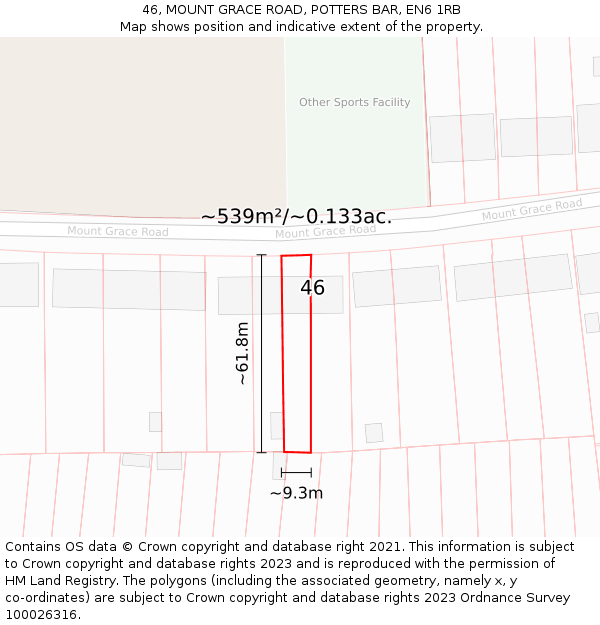 46, MOUNT GRACE ROAD, POTTERS BAR, EN6 1RB: Plot and title map