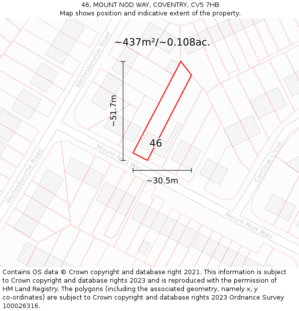 46, MOUNT NOD WAY, COVENTRY, CV5 7HB: Plot and title map