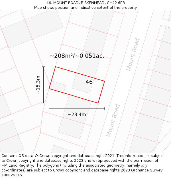 46, MOUNT ROAD, BIRKENHEAD, CH42 6PR: Plot and title map
