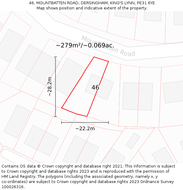46, MOUNTBATTEN ROAD, DERSINGHAM, KING'S LYNN, PE31 6YE: Plot and title map