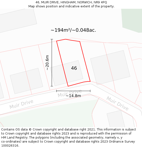 46, MUIR DRIVE, HINGHAM, NORWICH, NR9 4PQ: Plot and title map