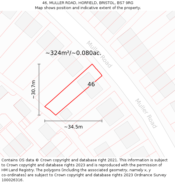 46, MULLER ROAD, HORFIELD, BRISTOL, BS7 9RG: Plot and title map