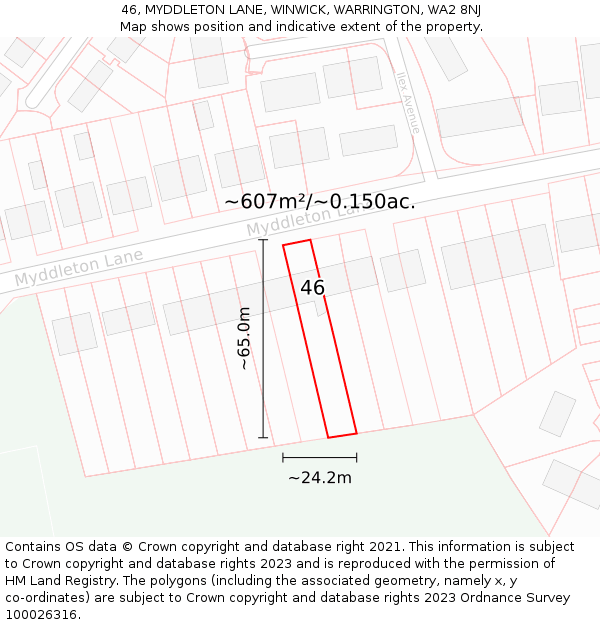 46, MYDDLETON LANE, WINWICK, WARRINGTON, WA2 8NJ: Plot and title map