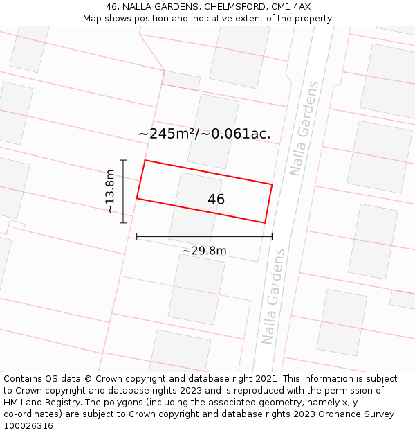 46, NALLA GARDENS, CHELMSFORD, CM1 4AX: Plot and title map