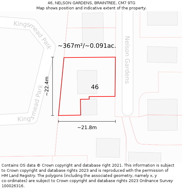 46, NELSON GARDENS, BRAINTREE, CM7 9TG: Plot and title map
