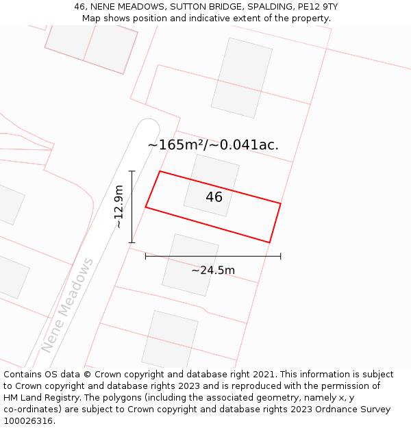 46, NENE MEADOWS, SUTTON BRIDGE, SPALDING, PE12 9TY: Plot and title map