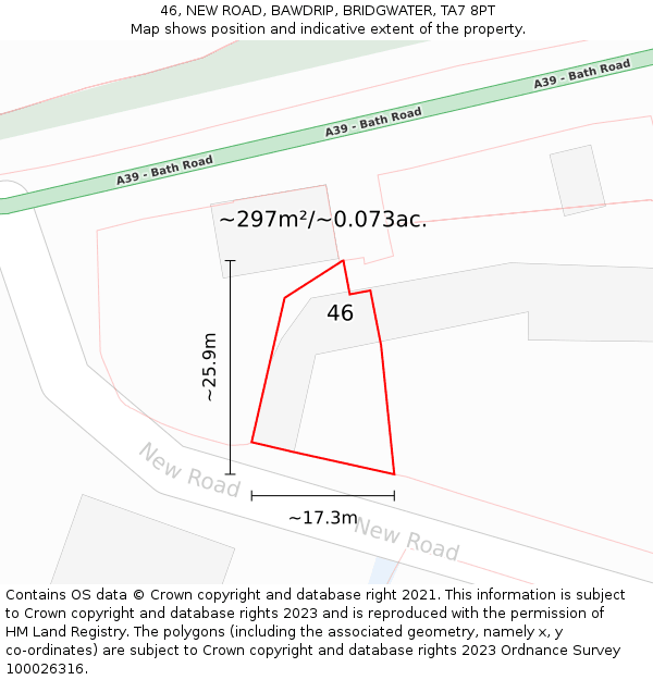 46, NEW ROAD, BAWDRIP, BRIDGWATER, TA7 8PT: Plot and title map