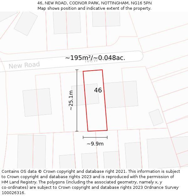 46, NEW ROAD, CODNOR PARK, NOTTINGHAM, NG16 5PN: Plot and title map