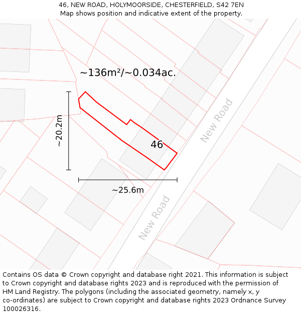 46, NEW ROAD, HOLYMOORSIDE, CHESTERFIELD, S42 7EN: Plot and title map