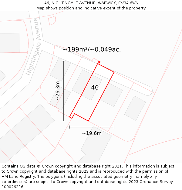 46, NIGHTINGALE AVENUE, WARWICK, CV34 6WN: Plot and title map