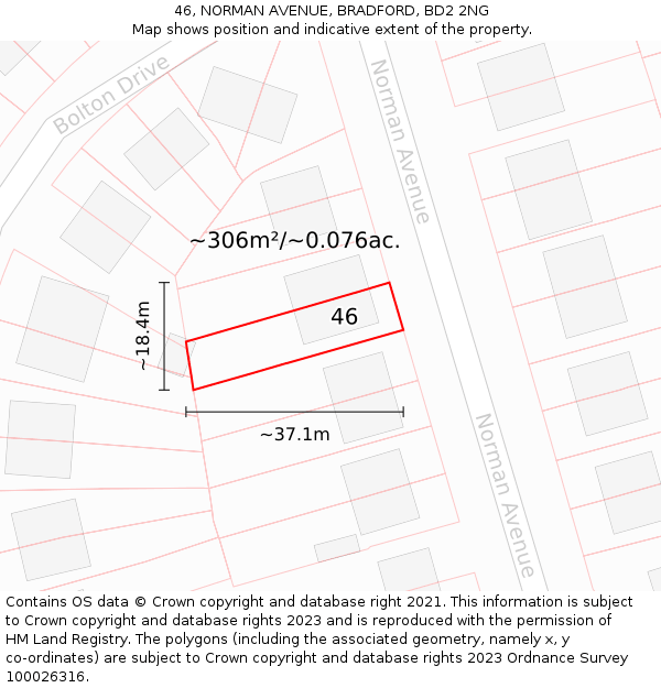 46, NORMAN AVENUE, BRADFORD, BD2 2NG: Plot and title map