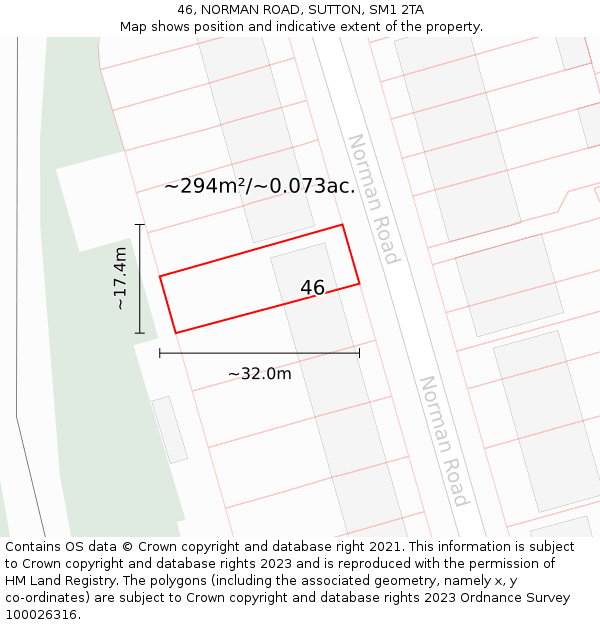 46, NORMAN ROAD, SUTTON, SM1 2TA: Plot and title map