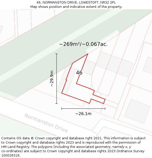 46, NORMANSTON DRIVE, LOWESTOFT, NR32 2PL: Plot and title map