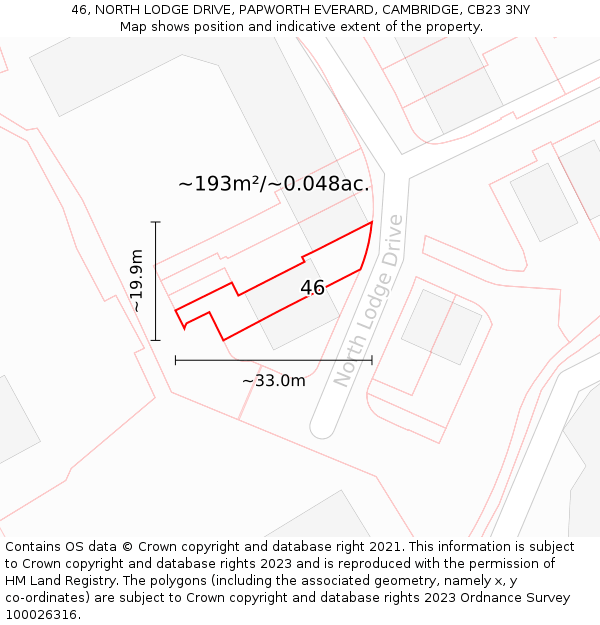 46, NORTH LODGE DRIVE, PAPWORTH EVERARD, CAMBRIDGE, CB23 3NY: Plot and title map