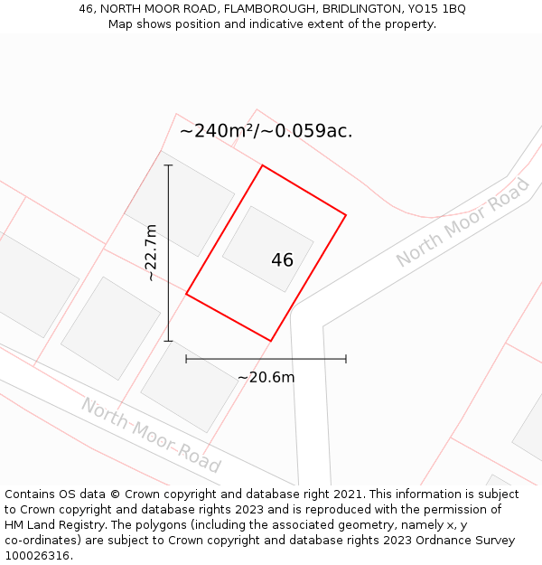 46, NORTH MOOR ROAD, FLAMBOROUGH, BRIDLINGTON, YO15 1BQ: Plot and title map
