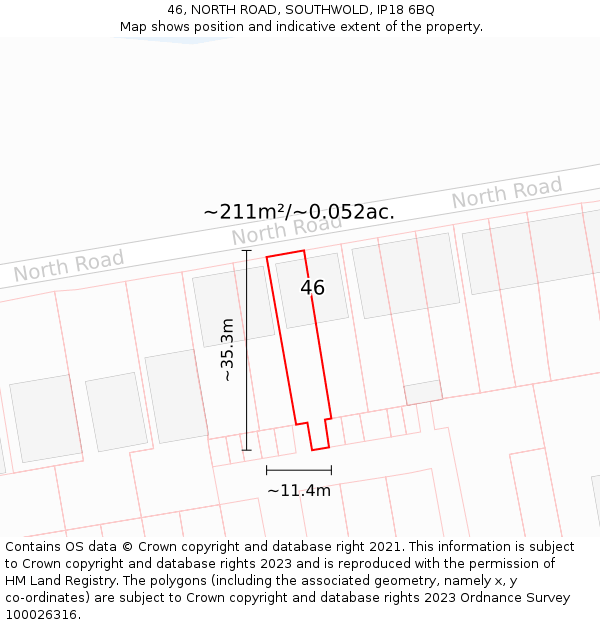 46, NORTH ROAD, SOUTHWOLD, IP18 6BQ: Plot and title map