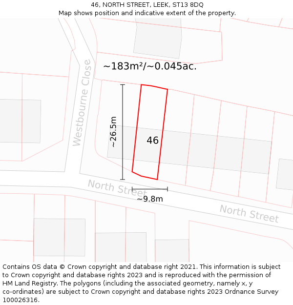 46, NORTH STREET, LEEK, ST13 8DQ: Plot and title map