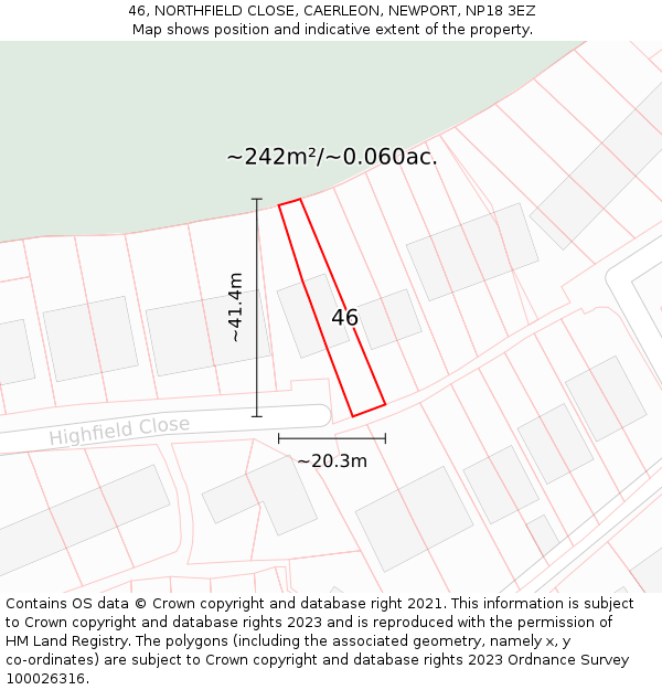 46, NORTHFIELD CLOSE, CAERLEON, NEWPORT, NP18 3EZ: Plot and title map
