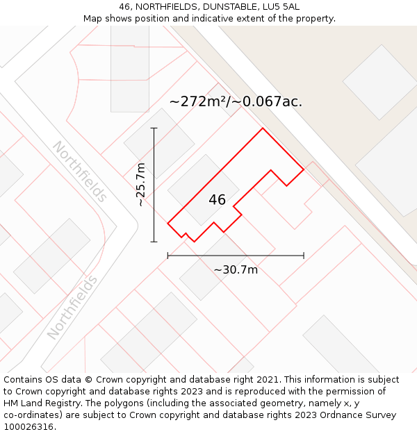 46, NORTHFIELDS, DUNSTABLE, LU5 5AL: Plot and title map
