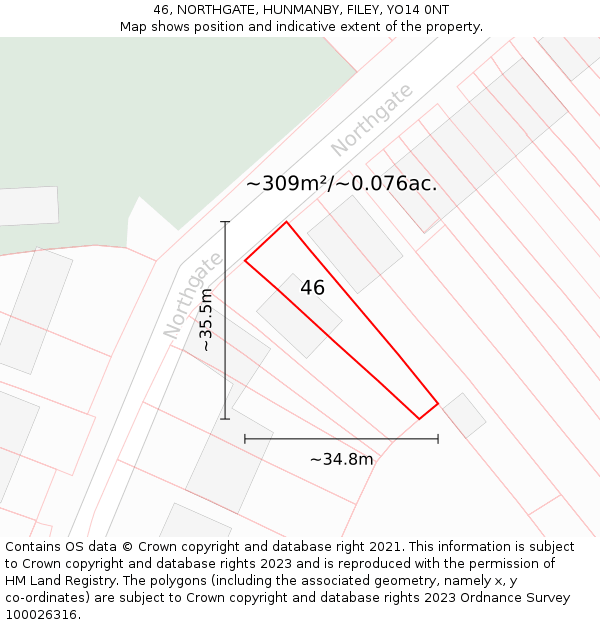46, NORTHGATE, HUNMANBY, FILEY, YO14 0NT: Plot and title map