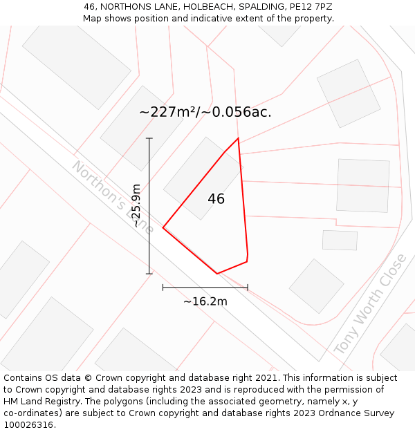 46, NORTHONS LANE, HOLBEACH, SPALDING, PE12 7PZ: Plot and title map