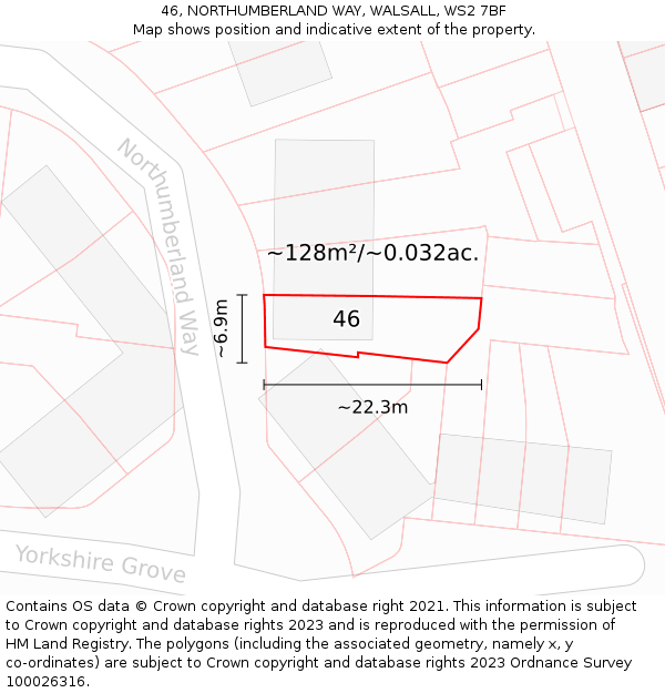 46, NORTHUMBERLAND WAY, WALSALL, WS2 7BF: Plot and title map