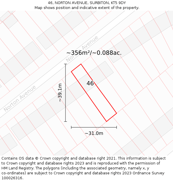 46, NORTON AVENUE, SURBITON, KT5 9DY: Plot and title map