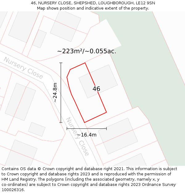 46, NURSERY CLOSE, SHEPSHED, LOUGHBOROUGH, LE12 9SN: Plot and title map