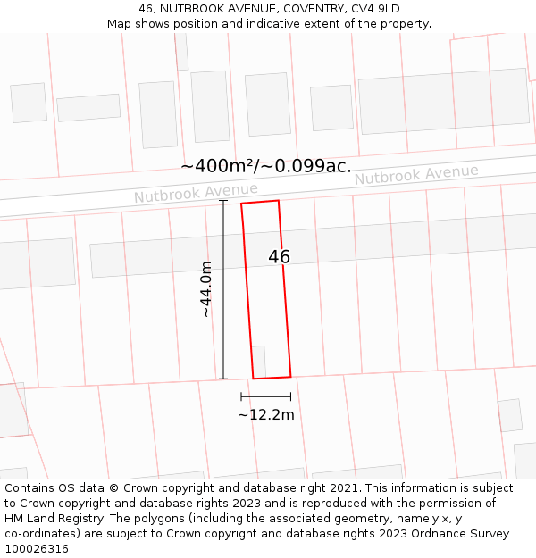 46, NUTBROOK AVENUE, COVENTRY, CV4 9LD: Plot and title map