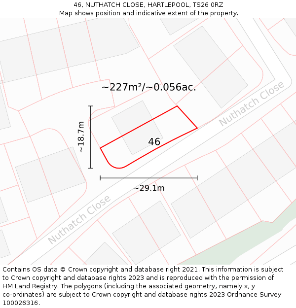 46, NUTHATCH CLOSE, HARTLEPOOL, TS26 0RZ: Plot and title map