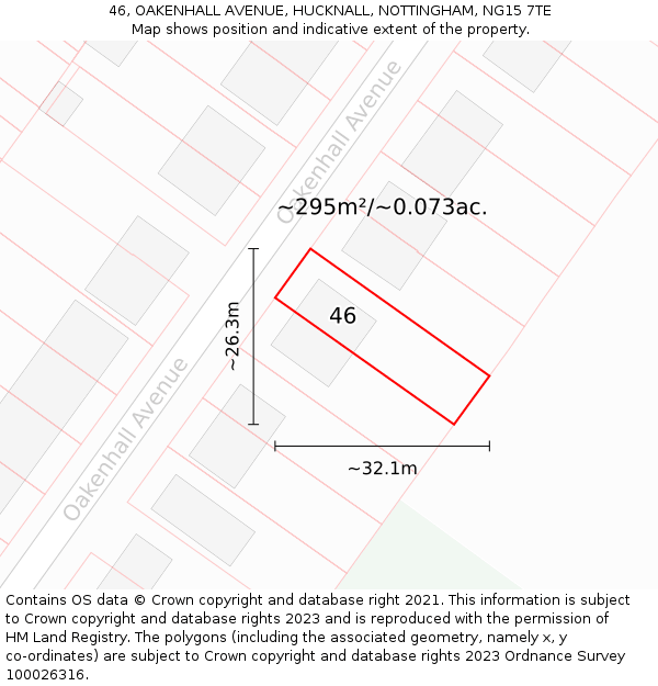46, OAKENHALL AVENUE, HUCKNALL, NOTTINGHAM, NG15 7TE: Plot and title map