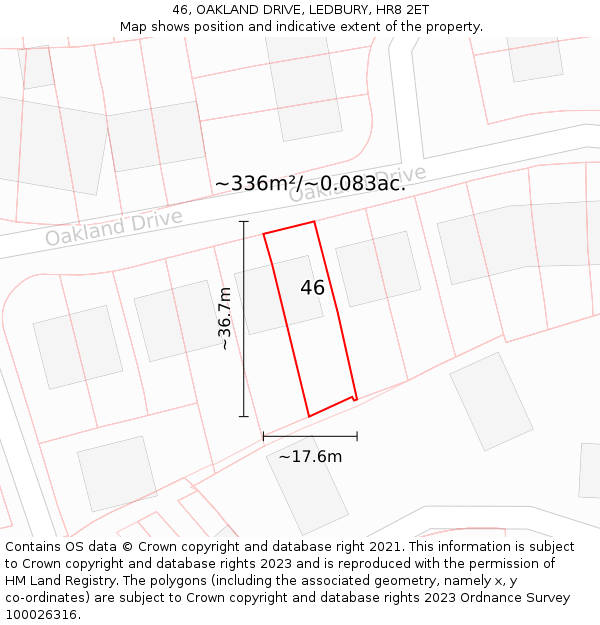 46, OAKLAND DRIVE, LEDBURY, HR8 2ET: Plot and title map