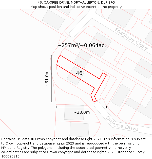 46, OAKTREE DRIVE, NORTHALLERTON, DL7 8FG: Plot and title map
