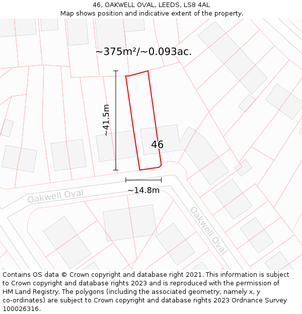 46, OAKWELL OVAL, LEEDS, LS8 4AL: Plot and title map