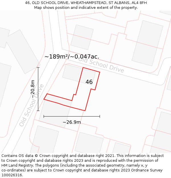46, OLD SCHOOL DRIVE, WHEATHAMPSTEAD, ST ALBANS, AL4 8FH: Plot and title map