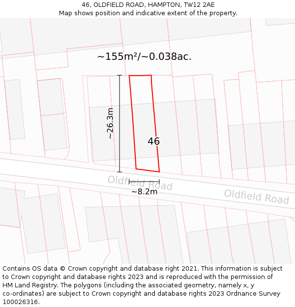 46, OLDFIELD ROAD, HAMPTON, TW12 2AE: Plot and title map