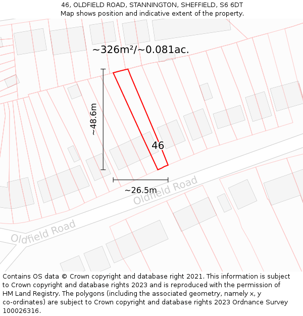 46, OLDFIELD ROAD, STANNINGTON, SHEFFIELD, S6 6DT: Plot and title map