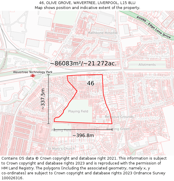 46, OLIVE GROVE, WAVERTREE, LIVERPOOL, L15 8LU: Plot and title map