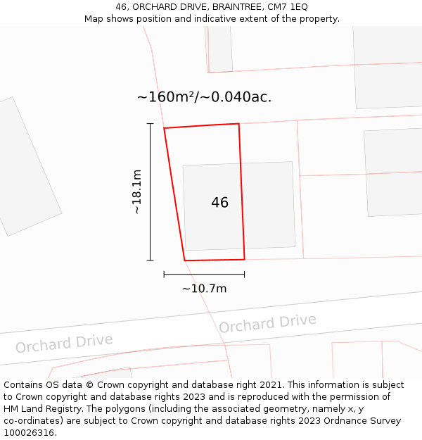 46, ORCHARD DRIVE, BRAINTREE, CM7 1EQ: Plot and title map
