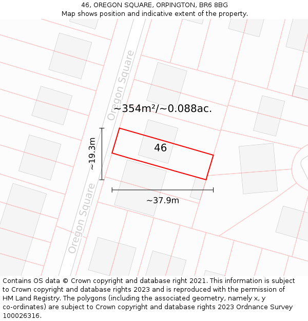 46, OREGON SQUARE, ORPINGTON, BR6 8BG: Plot and title map