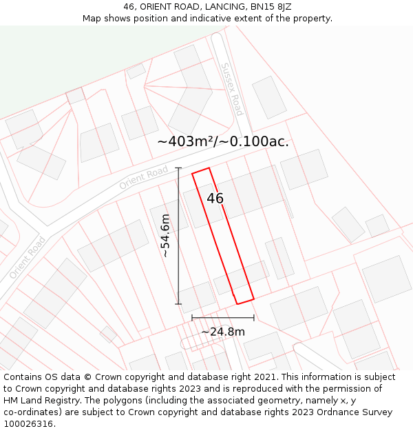 46, ORIENT ROAD, LANCING, BN15 8JZ: Plot and title map