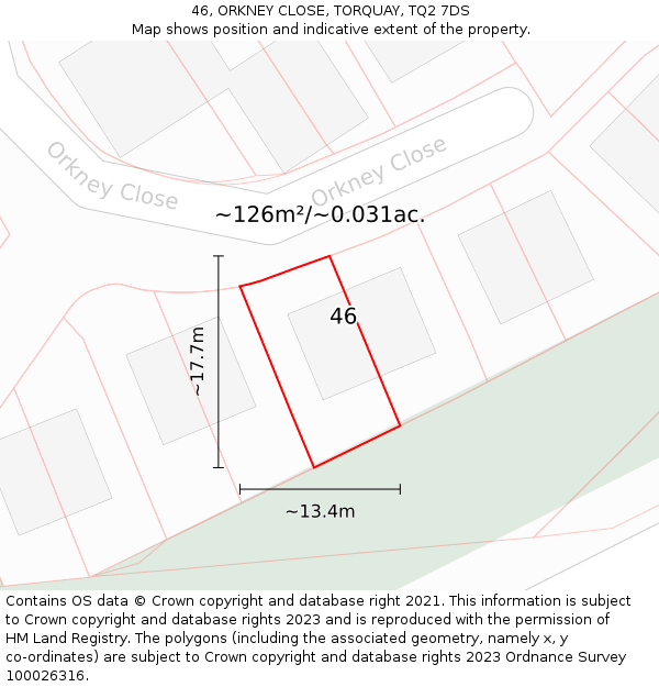 46, ORKNEY CLOSE, TORQUAY, TQ2 7DS: Plot and title map