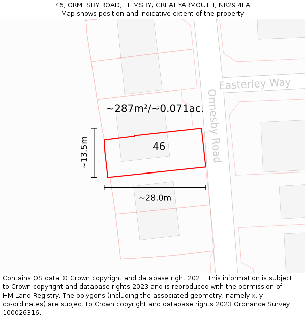 46, ORMESBY ROAD, HEMSBY, GREAT YARMOUTH, NR29 4LA: Plot and title map