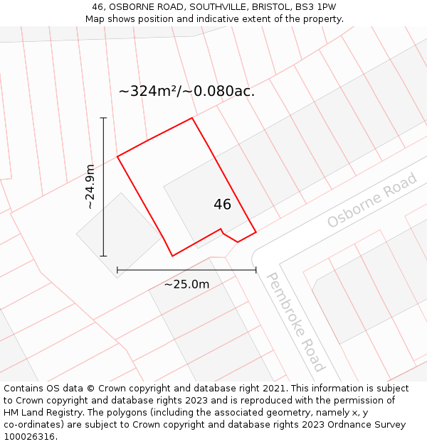 46, OSBORNE ROAD, SOUTHVILLE, BRISTOL, BS3 1PW: Plot and title map