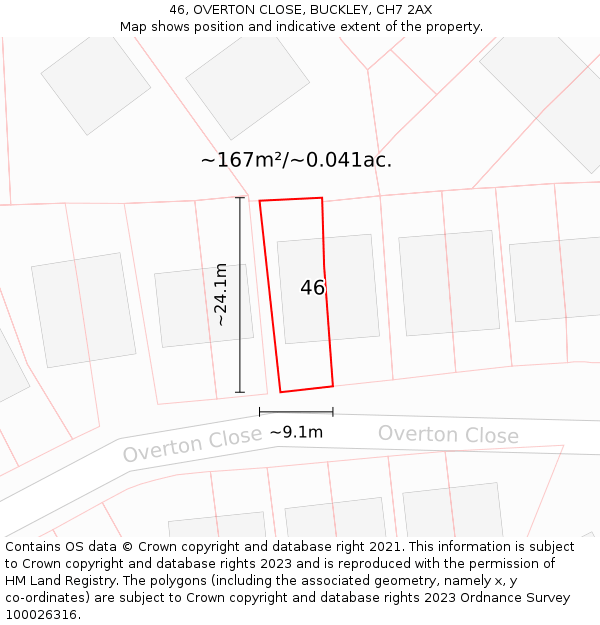 46, OVERTON CLOSE, BUCKLEY, CH7 2AX: Plot and title map