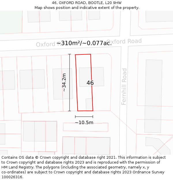 46, OXFORD ROAD, BOOTLE, L20 9HW: Plot and title map