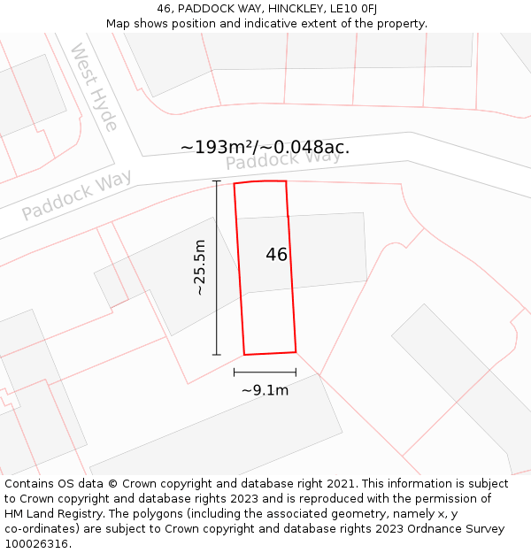 46, PADDOCK WAY, HINCKLEY, LE10 0FJ: Plot and title map