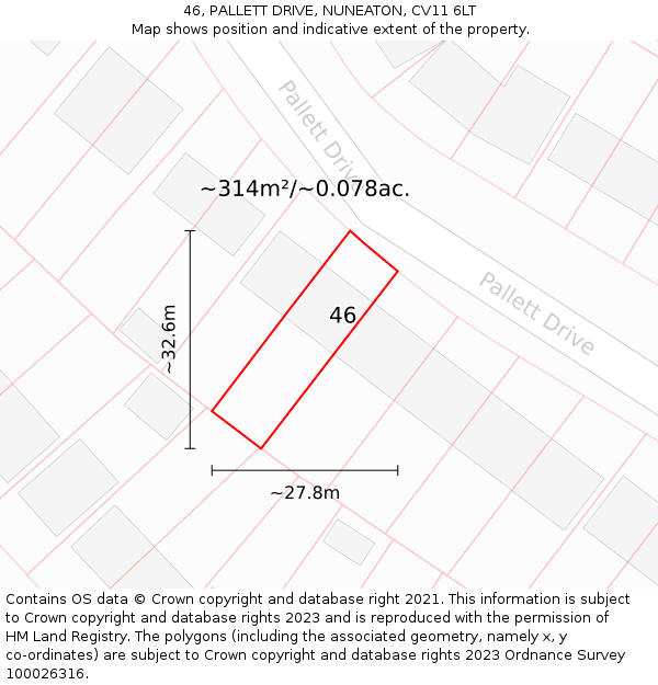46, PALLETT DRIVE, NUNEATON, CV11 6LT: Plot and title map