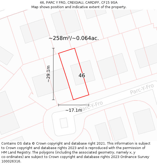 46, PARC Y FRO, CREIGIAU, CARDIFF, CF15 9SA: Plot and title map